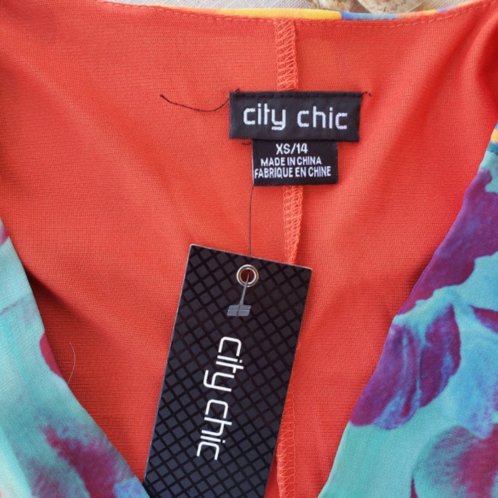 NWT City Chic Summer Faux Wrap Chiffon Dress - Picture 12 of 12